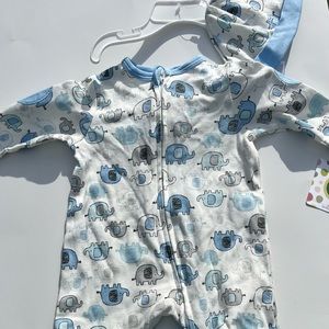 NWT little me Newborn sleeper allover elephant design